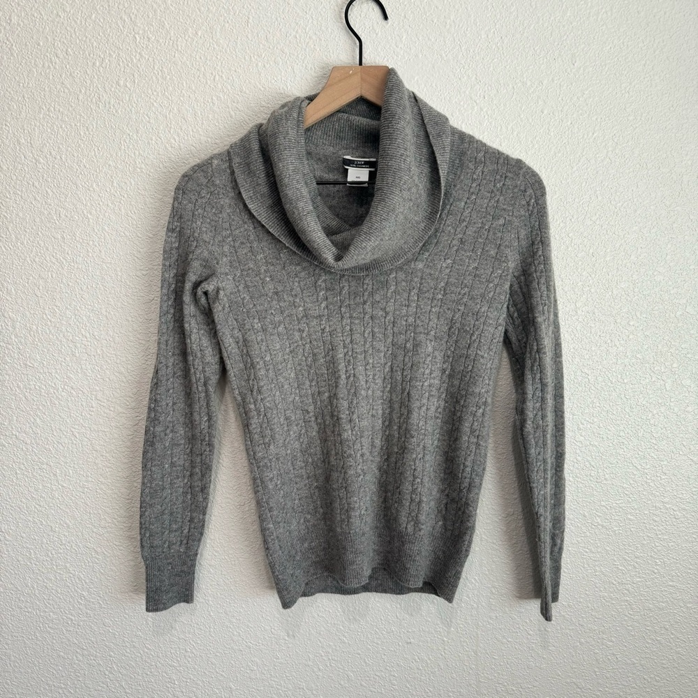 J.CREW Women's XXS 100% Cashmere Cable-knit Turtleneck‎ Grey Soft Casual Minimal
